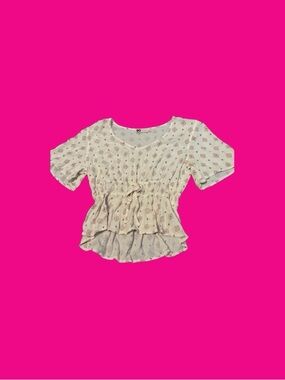 SO Cream Printed Peplum Top with Drawstring Waist
